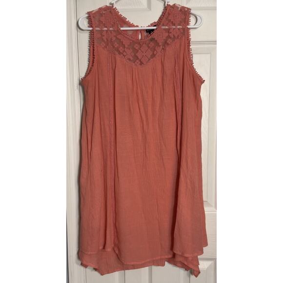 New Directions Dresses & Skirts - New Directions Petite Pink/Coral Dress, Sleeveless, Lace, Pom Poms, PXL